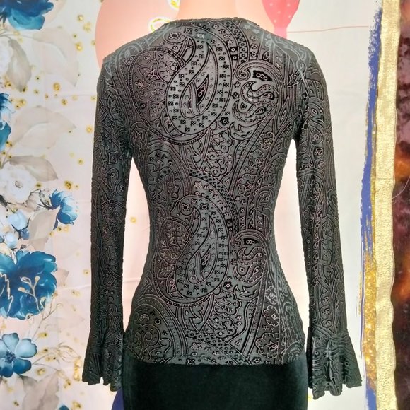 Olivia Paige top Black Burnout Bell sleeves size S - Picture 6 of 10